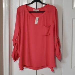 Ann Taylor Loft Coral Roll Sleeve Utility Top XL